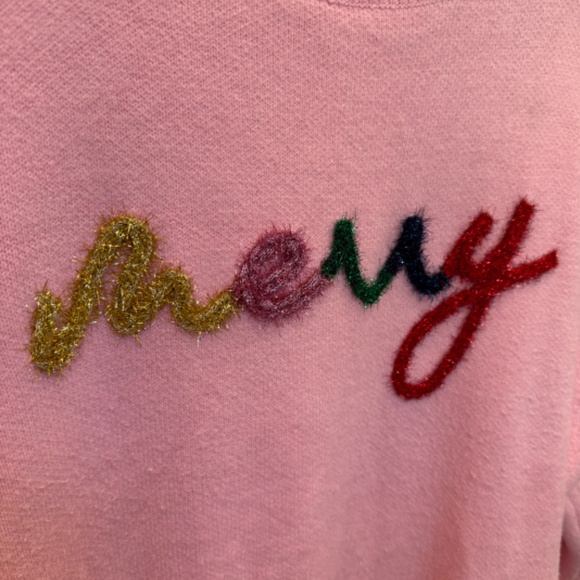 Main Strip "MERRY" tinsel pink holiday sweater - Picture 3 of 6